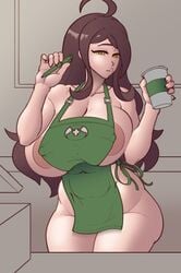 1girls areolae big_breasts breasts brown_hair eye_contact female huge_breasts iced_latte_with_breast_milk kono_subarashii_sekai_ni_shukufuku_wo! large_breasts looking_at_viewer meme nipples solo standing thick_thighs throughmyshadow wide_hips wiz_(konosuba)