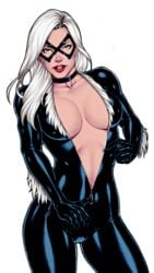 1girls black_cat_(marvel) bodysuit carlos_braga choker claws cleavage color colored costume drawingthings12 edit felicia_hardy female female_only fur green_eyes large_breasts leather leather_clothing leather_gloves long_hair looking_at_viewer marvel marvel_comics mask masked masked_female recolor red_lipstick skin_tight solo spider-man_(series) undressing unzipping white_background white_fur white_hair