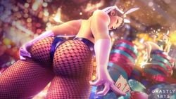 2girls 3d ass ass_focus background_character blonde_hair brown_hair bunny_ears buns cammy_white cammy_white_(fortnite) capcom chun-li chun-li_(fortnite) epic_games fishnet fortnite fortnite:_battle_royale ghastlyarts long_hair mostly_nude pale-skinned_female pale_skin short_hair straight street_fighter thick_thighs thighs topless white_armwear