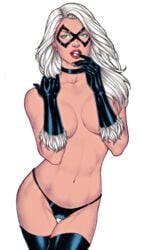 black_cat_(marvel) bottomwear carlos_braga claws color colored costume covered_nipples covering covering_breasts drawingthings12 edit felicia_hardy female female_focus female_only fur green_eyes leather leather_clothing leather_gloves marvel marvel_comics mask masked masked_female recolor red_lipstick skin_tight spider-man_(series) teasing teasing_viewer topless topless_female white_fur white_hair