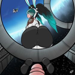 animated ass ass_jiggle ass_shake black_hair butt_jiggle chang'e_(smite) chinese_mythology clothed clothing gif jiggle penis pov pov_eye_contact quijo rear_view shaking shaking_butt smite space spacesuit spreading tight_clothes tight_clothing tight_pants