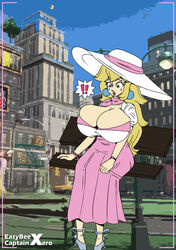 breast_expansion breasts captainxero cleavage clothing easybee female fully_clothed huge_breasts mario_(series) nintendo princess_peach sequence solo solo_female super_mario_odyssey