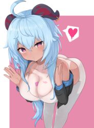 1girls ass big_breasts blue_hair breasts condom female ganyu_(genshin_impact) genshin_impact horns large_breasts lipstick_mark long_hair skyhood spoken_heart tan_skin thighs tight_clothing