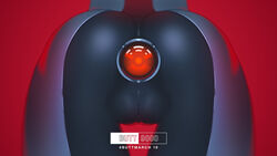 1girls 2001 2001:_a_space_odyssey anal ass ass_focus bodysuit buttmarch buttplug cameltoe close-up female from_behind hal_9000 labia red_background skin_tight tailbox thigh_gap