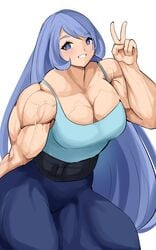 1girls bare_shoulders big_muscles blue_eyes blue_hair breasts cleavage extreme_muscles female long_hair muscles musctonk muscular muscular_female muscular_thighs my_hero_academia nejire_hado smile solo thick_thighs veins veiny_muscles