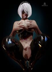 1futa 3d big_breasts blindfold breasts erect_penis erection futa_only futanari hairband holding_breast latex light-skinned_futanari light_skin nier:_automata nude nude_futanari penis siegfreud solo solo_futa taker_pov white_hair yorha_2b