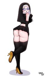 1girls applehot ass breasts female glasses high_heels nun nun's_habit original revealing_clothes sideboob solo standing thick_thighs thigh thighhighs thighs