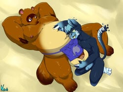 4:3 animal_crossing anthro armpit_hair ball_fondling ball_size_difference balls belly belly_worship between_legs big_balls big_belly body_hair canid canine duo felid feline fondling gay genitals glitch_(glitch308) hand_on_stomach hands_behind_head head_on_stomach hi_res huge_balls male male/male male_only mammal mature_male neofi nintendo overweight raccoon_dog sand size_difference tanuki tom_nook video_games