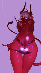 1futa areolae balls breasts clothing cum cum_heart demon_girl ejaculation erection futa_only futanari glowing_balls glowing_eyes glowing_genitalia glowing_nipples glowing_penis hands-free handsfree_ejaculation humanoid humanoid_penis hypnotic hypnotizing_viewer medium_breasts nipples nude panties panties_down penis red_skin simple_background solo standing succubus tailbox