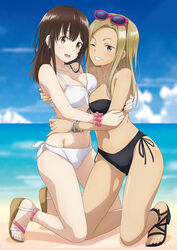 2girls bikini black_bikini black_swimsuit blonde_hair breasts brown_hair female female_only hige_wo_soru._soshite_joshikousei_wo_hirou. high_resolution medium_hair multiple_girls nude_filter_request official_art ogiwara_sayu swimsuit thighs very_high_resolution white_bikini white_swimsuit yuuki_asami