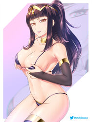 1girls alternate_costume bangs bare_legs bare_thighs bikini black_hair breast_grab breasts brown_eyes cleavage double_breast_grab etchimune fire_emblem fire_emblem_awakening grabbing grabbing_another's_breast grabbing_own_breast grabbing_own_breasts large_breasts long_hair looking_at_viewer micro_bikini nintendo orange_eyes purple_bikini purple_swimsuit sideboob solo swimsuit tharja_(fire_emblem) thighs underboob