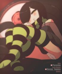 animated aria_(parororo) aria_wintermint black_dress black_hair blush diives dress green_eyes panties scarf stripes tagme thighhighs