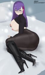 1girls big_ass big_breasts boots breasts breasts_out fate/stay_night fate_(series) femdom gentle_femdom gentle_mommy glasses high_heel_boots high_heels long_hair matou_sakura pantyhose purple_hair salazr4 see-through_clothing teasing thick_thighs wide_hips