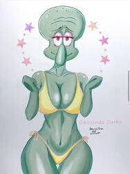 amandadarko bikini blush breasts cephalopod nickelodeon octopodiform octopus rule_63 smooth_skin spongebob_squarepants squidward_tentacles wtf