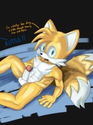 anitwenty blue_eyes circumcised fox male muscle muscular muscular_anthro muscular_male penis solo_focus solo_male sonic_(series) tail tails unaware