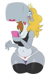 anthro big_breasts blonde_hair blush embarrassed female female_only nickelodeon no_pants panties pearl_krabs phone spongebob_squarepants spongebob_squarepants_(series) sports_bra sssonic2 straight_hair thick_thighs thighhighs whale