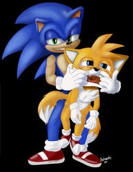 ambiguous_penetration anitwenty fox fox_ears gloves hedgehog male male/male male_only male_penetrating mouth_hold mouth_play open_mouth size_difference sonic_(series) sonic_the_hedgehog sonic_the_hedgehog_(series) tails