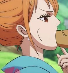 blowjob blowjob_face european fellatio female fringe ginger male nami one_piece oral orange_eyes orange_hair post-timeskip rao_jackman swedish