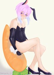 1boy azusa_yaotome big_dildo blue_hair bulge bulge_through_clothing bunny_ears bunny_tail bunnysuit digital_media_(artwork) femboy giant_dildo heels kakyoinnoriak14 latex_gloves leaking leaking_anus looking_at_viewer mole mole_under_eye multicolored_hair nip_slip nipple_slip nipples purple_eyes purple_hair skin_tight solo tight_clothing trap twink twitch.tv virtual_youtuber