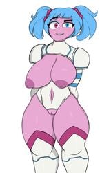 big_breasts blue_hair crotchless heterochromia lego pink_skin pussy sweet_mayhem the_lego_movie