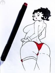 ass back_view betty_boop black_hair legs letze panties pinup short_hair traditional_art traditional_media_(artwork) white_background