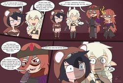 4girls bear_ears cat_lingerie chibi comic dialogue displacer_beast elf futanari imminent_sex judith_ealasaid nicoffee sierra_dazorelle skimpy tagme