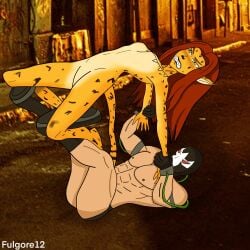bane brutal cheetah_(dc) destroyed female fight fulgore12 human_on_anthro male male/female romero_special size_difference wrestling