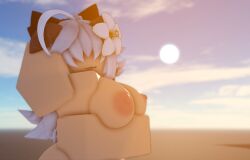 3d areolae arm_under_breasts artist_request ass bow breasts breasts_out female goat_girl hair_over_eyes nude outdoors roblox robloxian tagme tongue_out