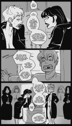 black_and_white black_lipstick character_request comic english_text female goth goth_girl harem incest lipstick mother mother_and_son not_enough_milk_(artist) original robe son witch