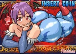 1girls armwear ass ass_bigger_than_head ass_focus big_ass bottom_heavy capcom clothing darkstalkers female female_focus female_only flat_chest huge_ass leggings legs_up leotard lilith_aensland purple_hair r0771 red_eyes renshirou renzaburo0771 short_hair smiling solo_female solo_focus succubus thick thick_ass thick_thighs