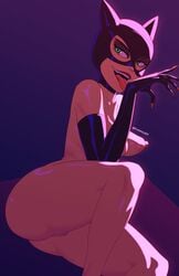 1girls arms ass batman:_the_animated_series batman_(series) big_breasts breasts catwoman catwoman_(dcau) claws dc dc_comics dcau female female_only green_eyes hands legs licking lipstick long_gloves nipples nude playzholder pussy solo tongue tongue_out