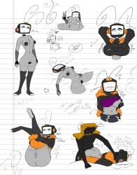 anonymous_male antenna ass athletic athletic_female baggy_clothing black_body bolt4200 bra breasts breasts breasts female female_only grey_body half_nude loose_pants lying nude pose posing reference_sheet robot robot_girl sex sleeping tv_head vagina