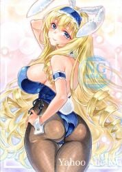 1girls arm_behind_head armpits ass big_ass big_breasts blonde_hair blue_eyes breasts busty cecilia_alcott drill_hair fat_ass female female_only hairband half-closed_eyes hand_on_own_hip hi_res highres infinite_stratos large_breasts legs leotard long_hair looking_at_viewer model_pose pantyhose playboy_bunny pose posing rabbit_ears rabbit_tail sample_watermark seductive_look seductive_smile sensual sexy sexy_pose sideboob smile solo thighs traditional_media very_long_hair voluptuous watermark