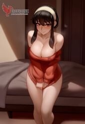 1girls 2d ai_generated ass bare_shoulders big_ass big_breasts black_hair blush breasts cleavage earrings erophoenix female female_focus full_body hairband jewelry long_hair looking_at_viewer off-shoulder_sweater pantyhose patreon_username smile solo solo_female spy_x_family sweater thick thick_thighs uncensored yor_briar yor_forger
