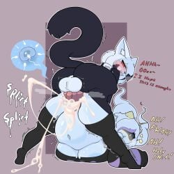 big_breasts bodily_fluids breasts cum cum_in_pussy cum_inflation cum_inside cumflated_belly cumflation defunctumbra english_text female impregnation motion_lines onomatopoeia pussy semen splirt tail text