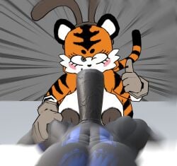 1boy 1boy1futa 1futa 2-ban_(artist) 3d 3d_model animal_ears balls big_ass big_balls big_breasts big_penis black_body blowjob blush breasts bunny_ears_headband dynal_(theonlydynal) female furry furry_male futanari gloves grey_eyes intersex low_poly male male_on_futa naked naked_futa naked_male oc orange_fur original_character penis pov striped_body striped_fur stripes tagme taiga_stripes_(2-ban) thumbs_up tiger tiger_ears tiger_girl tiger_print tiger_stripes tiger_tail wink