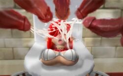 1girls 5boys artist_request breasts character_request closed_eyes cock_worship cum_dump cum_explosion cum_on_face cumdump dark-skinned_male dark_skin female huge_breasts huge_cock huge_cumshot human_toilet interracial large_breasts light-skinned_female light_skin male multiple_boys penis pointy_ears red_hair surrounded_by_penises toilet_slave tongue_out