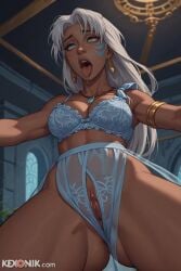 1girls ahe_gao ai_generated atlantis:_the_lost_empire big_nipples blue_eyes bra breasts breasts_squeezed_together cleavage cleft_of_venus close-up dark-skinned_female dark_skin darkness disney earrings facepaint fat_mons female from_below huge_ass innie_pussy kexonik kida lingerie long_hair looking_at_viewer low_angle medium_breasts necklace night open_mouth petite petite_body puffy_nipples puffy_pussy pussy pussy_focus rolling_eyes sagging_breasts side_slit skindentation skinny slim solo spread_legs standing tall tongue_out translucent white_hair