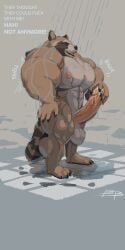 4_toes 5_fingers abs absurd_res anthro areola balls bathing biceps big_balls big_biceps big_muscles big_pecs big_penis biped black_claws black_finger_claws black_lips black_nose black_toe_claws blueblaster bodily_fluids brown_body brown_eyes brown_fur claws countershade_face countershade_fur countershade_torso countershading deltoids digital_media_(artwork) english_text erection facial_markings feet finger_claws fingers floor full-length_portrait fur genital_fluids genitals guardians_of_the_galaxy hand_on_hip hand_on_own_hip hand_on_own_penis hand_on_penis head_markings hi_res huge_muscles humanoid_genitalia humanoid_hands humanoid_penis hyper hyper_muscles lips looking_forward male male_anthro mammal markings marvel mask_(marking) multicolored_body multicolored_fur muscles muscular muscular_anthro muscular_male nipples nude nude_anthro nude_male onomatopoeia open_mouth open_smile pecs penis pink_areola pink_nipples pink_penis plantigrade portrait precum precum_on_hand precum_on_own_hand precum_on_self procyonid quads raccoon ring_(marking) ringed_tail rocket_raccoon shaded shower showering signature smile solo sound_effects standing striped_markings striped_tail stripes tail tail_markings talking_to_self tan_body tan_countershading tan_fur teeth text three-quarter_view tile tile_floor toe_claws toes triceps vein veiny_penis wet wet_body wet_fur