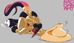 2025 anus_outline arthropod balls black_body breasts church_(tasla_venhyle) cock-tail condom condom_filling cum ejaculation fan_character femboy hollow_knight huge_balls huge_cock humanoid_penis hung_femboy latex male male_only masturbation nonbinary nude orgasm penis raddanart smooth_balls smooth_penis tail thighhighs yellow_clothing