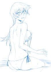 1girls alexis_rhodes ass big_breasts bikini_top_removed covering_breasts covering_self embarrassed long_hair rourou_ill undone_bikini yu-gi-oh! yu-gi-oh!_gx