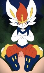 ai_generated ambiguous_gender cinderace feet foot_fetish foot_play footjob game_freak happy male nintendo pawjob paws pokemon pokemon_(species) pokemon_ss pov trainer uncensored