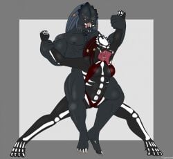 alien aroused_female barkkorn bikini bodypaint breasts dominant_male humiliating humiliation male/female masochistic_female mixed_wrestling naked_male palo_special predator_(franchise) questionable_consent size_difference straining stretching wrestling yautja