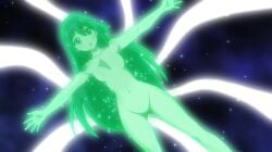 back belly_button blue_hair brown_hair female long_hair midriff nude nude_female outstretched_arms screencap wendy_marvell