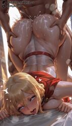 1boy 1girls abs ahe_gao ai_generated ass ass_grab ass_ripple blonde_hair blue_eyes blush breast_press breasts cape clothed_female_nude_male clothed_sex clothing_aside cum cum_on_ass cum_overflow dark-skinned_male dark_skin dc dc_comics dcau doggy_style fucked_silly grabbing_another's_ass hair_between_eyes heart heart-shaped_pupils highleg highleg_leotard hooded_cape huge_ass large_breasts leotard leotard_aside motion_lines muscular muscular_male mykibuu nude open_mouth orgasm patreon_logo patreon_username power_girl red_cape rolling_eyes saliva sex sex_from_behind sheet_grab shiny_skin solo_focus straight superman_(series) sweat symbol-shaped_pupils thighs thong thong_leotard tongue tongue_out top-down_bottom-up white_leotard