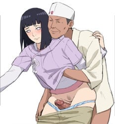 1boy 1girls bangs blue_hair blush boruto:_naruto_next_generations cheating cheating_wife erection female hyuuga_hinata male milf naruto naruto_(series) netorare ntr panties panties_down pants_down penis precum pubic_hair purple_eyes questionable_consent shoganight smile straight teuchi_(naruto) thigh_sex thighjob white_background