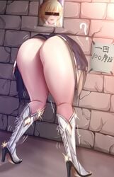 1girls ass big_ass big_butt bondage boots bottomless genshin_impact glory_wall high_heel_boots high_heels jean_gunnhildr photo_(object) price prostitution public_use saya_(artist) stuck_in_wall thick_ass thick_thighs thighs through_wall trembling