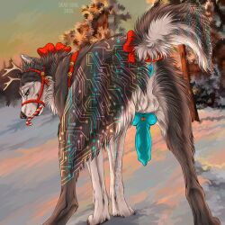 1:1 2024 animal_genitalia animal_penis anus artist_name balls blue_anus blue_penis candy candy_cane candy_cane_in_mouth canid canine canine_genitalia canine_penis dated dessert erection fake_antlers fake_horns feral food fur fur_markings genitals glistening glistening_eyes grey_body grey_fur hi_res leg_markings looking_at_viewer male male_feral mammal markings mei-ookami msdeadsoul outside penis plant rear_view snow solo text tree white_balls white_body white_fur yellow_eyes