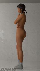3d 4k 9:16 ass ass_focus black_hair blender braids choker dbd dead_by_daylight female legs meg_thomas nail_polish naked pink_nails side_view socks standing thighs white_socks zuga69