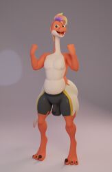 3d_(artwork) anthro bottomwear bulge clothed clothing detailed_bulge digital_media_(artwork) dinosaur dinosaurs_inc. feathers hi_res male nipples patrick_highclaw prehistoric_species reptile scalie selissculpts sharp_teeth solo swimming_trunks swimwear teeth theropod topless troodon troodontid